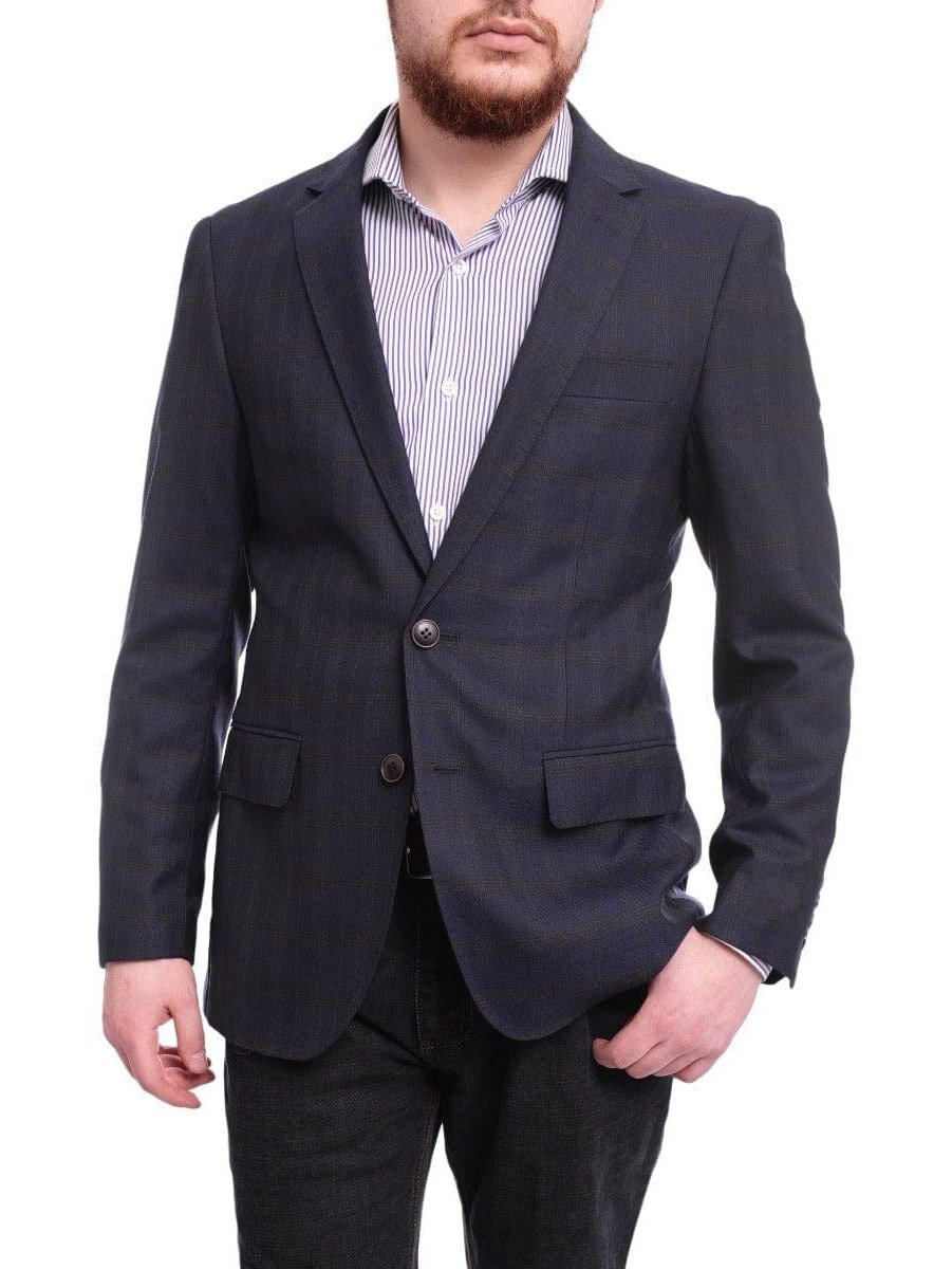 Arthur Black BLAZERS Arthur Black Extra Slim Fit Navy Blue With Brown Plaid Wool Blazer Sportcoat