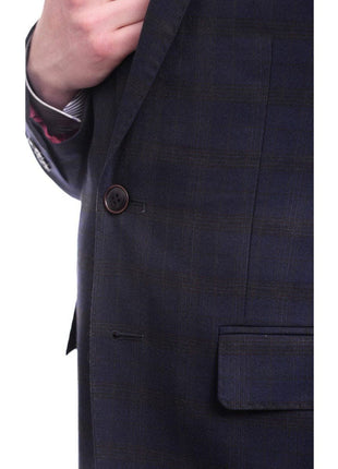 Arthur Black BLAZERS Arthur Black Extra Slim Fit Navy Blue With Brown Plaid Wool Blazer Sportcoat