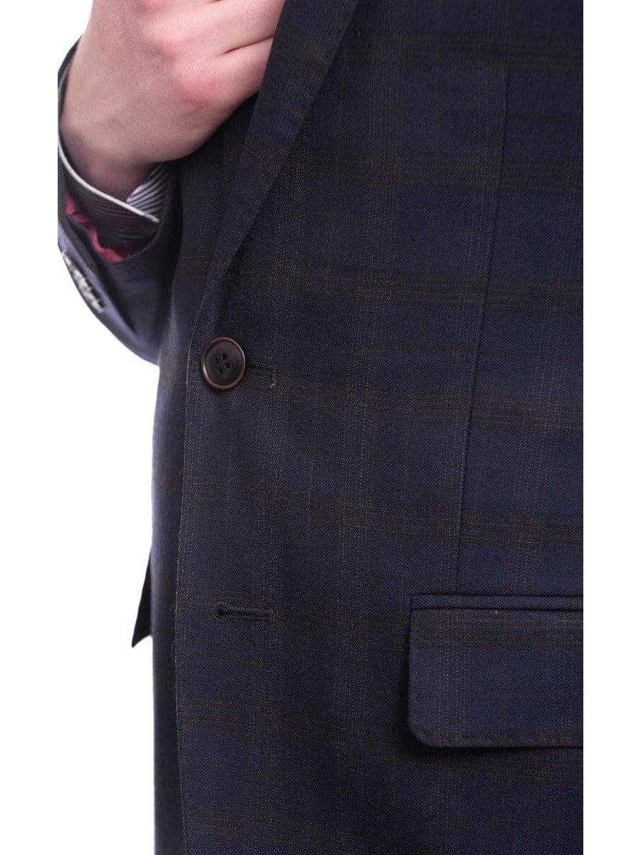 Arthur Black BLAZERS Arthur Black Extra Slim Fit Navy Blue With Brown Plaid Wool Blazer Sportcoat