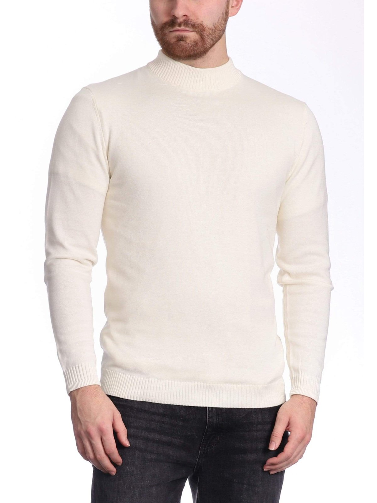 Arthur Black Cream / 5XL Arthur Black Men’s Solid Cream Pullover Cotton Blend Mock Neck Sweater Shirt