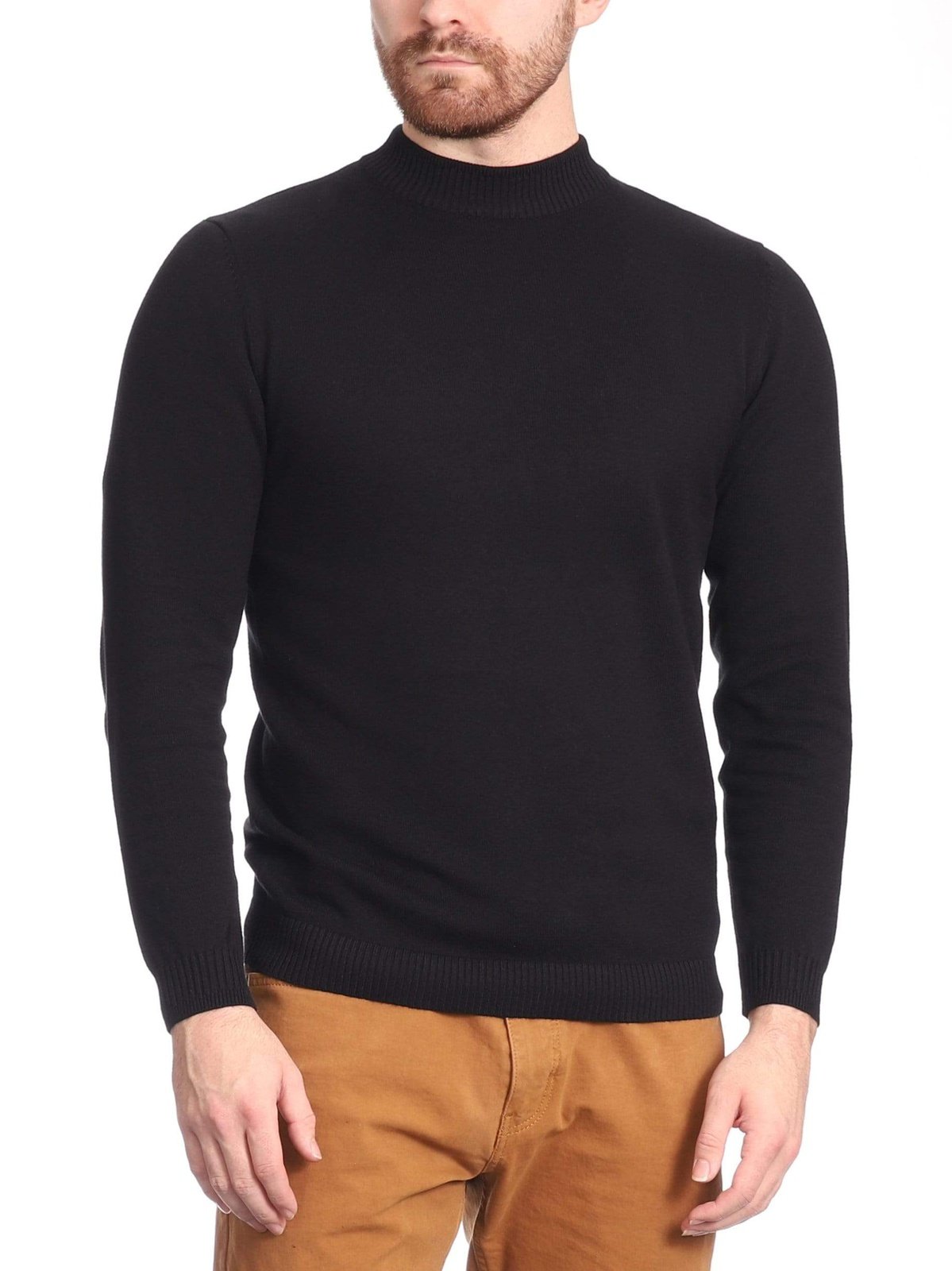 Arthur Black Men\'s Solid Black Pullover Cotton Blend Mock Neck Sweater Shirt  | The Suit Depot