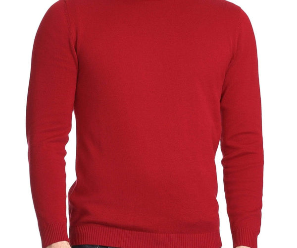 Men's Solid Red Pullover Cotton Blend Turtleneck Sweater, Red / 4XL
