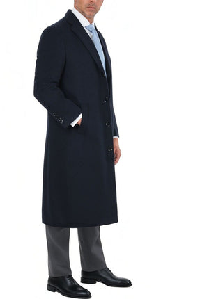 Arthur Black OUTERWEAR Men's Regular Fit Navy Blue Full Length Wool Cashmere Overcoat Topcoat