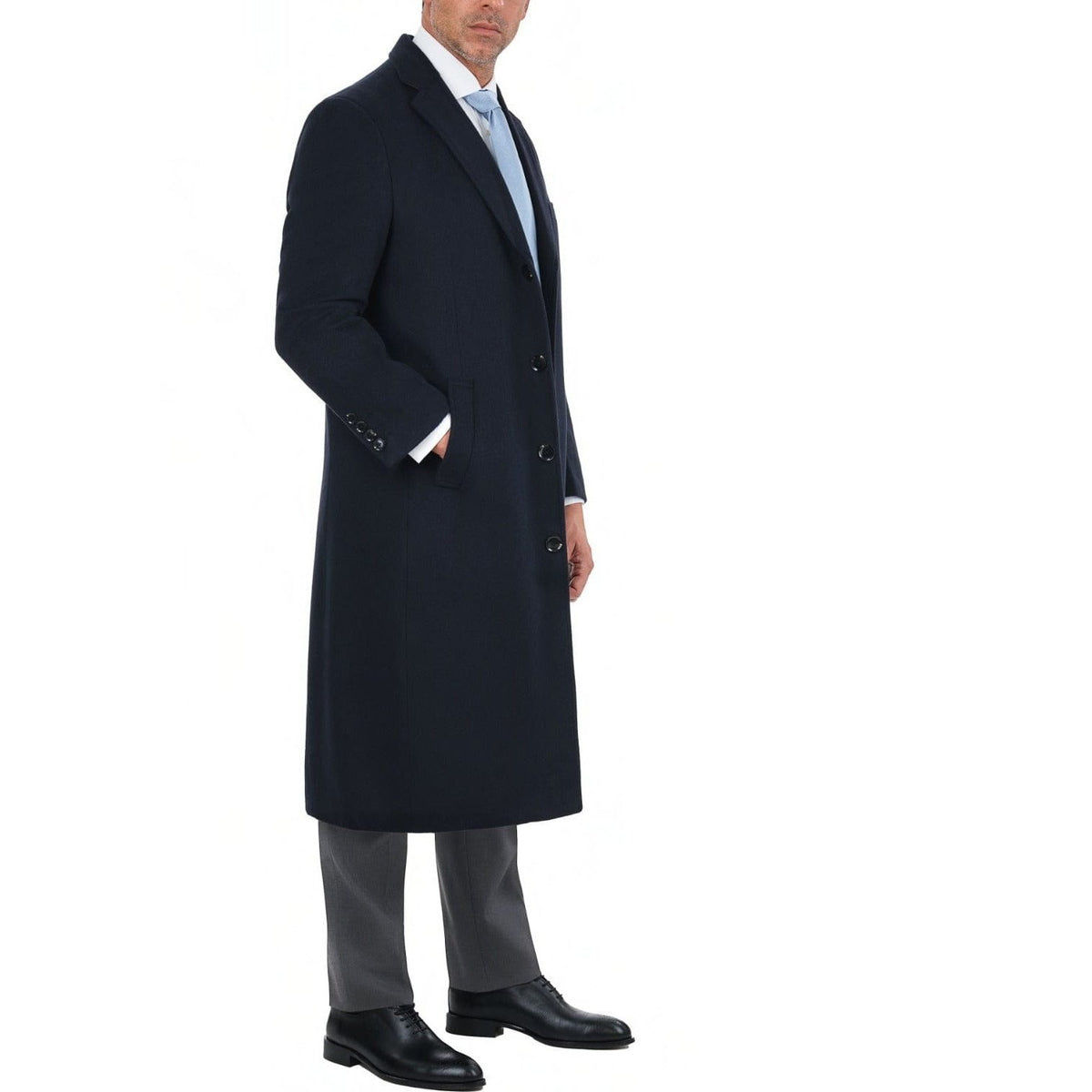 TrendHoop New Mens Black Wool & Cashmere Great Coat Long Overcoat
