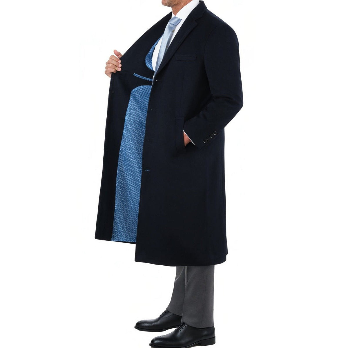 Arthur Black OUTERWEAR Men&#39;s Regular Fit Navy Blue Full Length Wool Cashmere Overcoat Topcoat