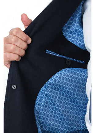 Arthur Black OUTERWEAR Men's Regular Fit Navy Blue Full Length Wool Cashmere Overcoat Topcoat