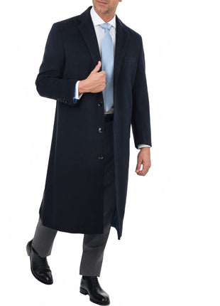 Arthur Black OUTERWEAR Men's Regular Fit Navy Blue Full Length Wool Cashmere Overcoat Topcoat