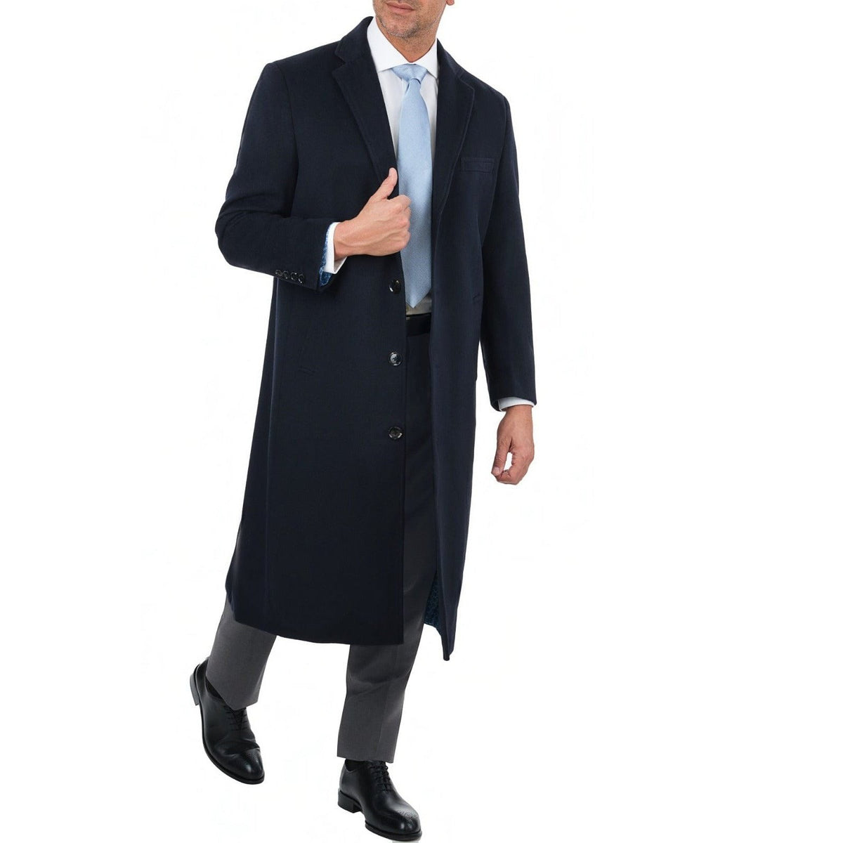 Arthur Black OUTERWEAR Men&#39;s Regular Fit Navy Blue Full Length Wool Cashmere Overcoat Topcoat
