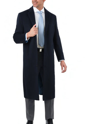 Arthur Black OUTERWEAR Men's Regular Fit Navy Blue Full Length Wool Cashmere Overcoat Topcoat