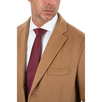 Thumbnail for Arthur Black OUTERWEAR Mens Regular Fit Solid Camel Tan Full Length Wool Cashmere Overcoat Top Coat