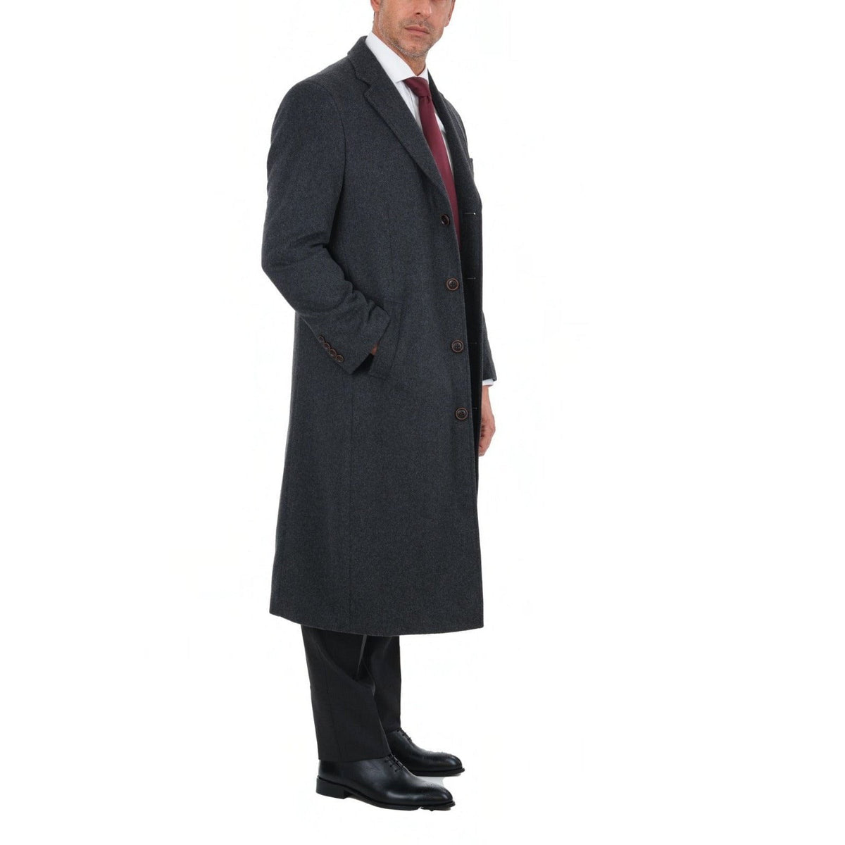 Arthur Black OUTERWEAR Mens Regular Fit Solid Charcoal Gray Full Length Wool Cashmere Overcoat Top Coat