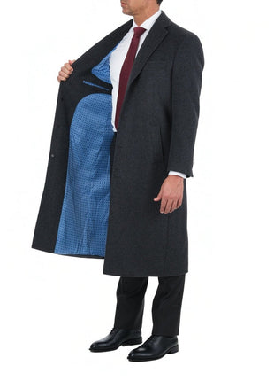 Arthur Black OUTERWEAR Mens Regular Fit Solid Charcoal Gray Full Length Wool Cashmere Overcoat Top Coat