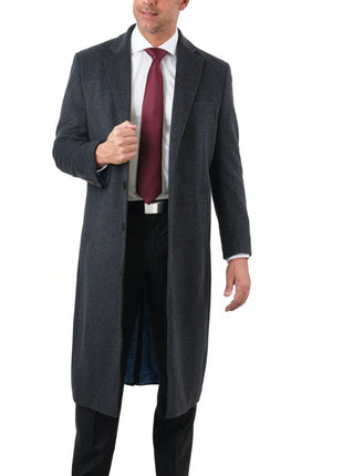 Arthur Black OUTERWEAR Mens Regular Fit Solid Charcoal Gray Full Length Wool Cashmere Overcoat Top Coat
