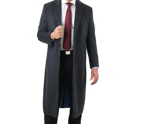 Mens Regular Fit Solid Charcoal Gray Full Length Wool Cashmere