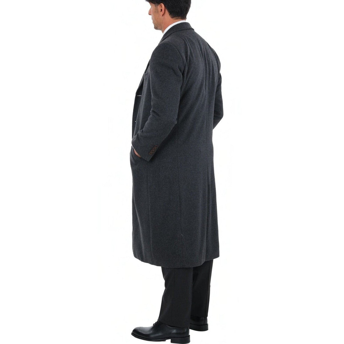 Arthur Black OUTERWEAR Mens Regular Fit Solid Charcoal Gray Full Length Wool Cashmere Overcoat Top Coat
