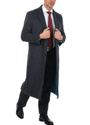 Arthur Black OUTERWEAR Mens Regular Fit Solid Charcoal Gray Full Length Wool Cashmere Overcoat Top Coat