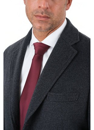 Arthur Black OUTERWEAR Mens Regular Fit Solid Charcoal Gray Full Length Wool Cashmere Overcoat Top Coat