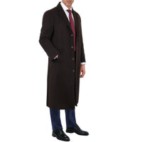 Thumbnail for Arthur Black OUTERWEAR Mens Regular Fit Solid Dark Brown Full Length Wool Cashmere Overcoat Top Coat