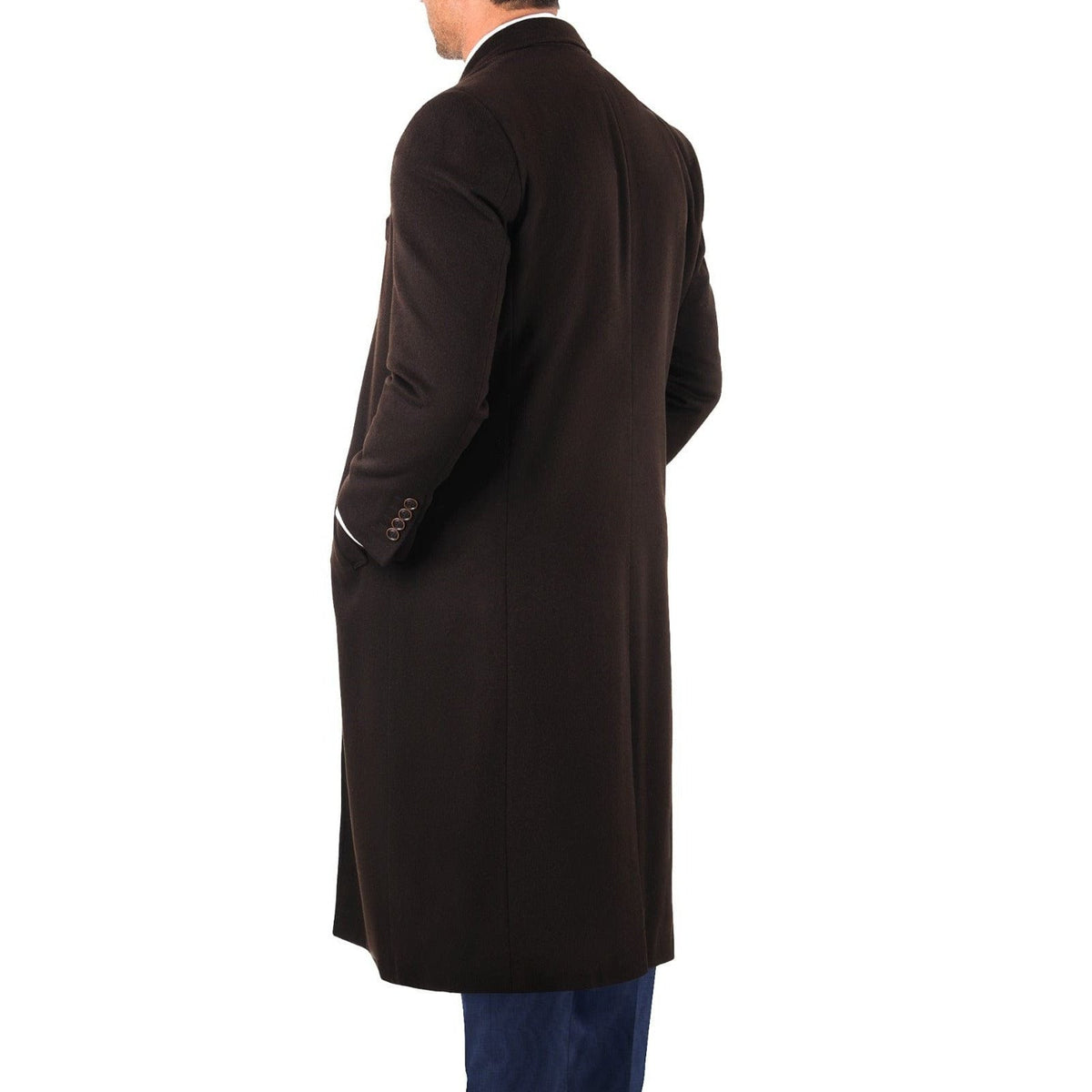 Arthur Black OUTERWEAR Mens Regular Fit Solid Dark Brown Full Length Wool Cashmere Overcoat Top Coat