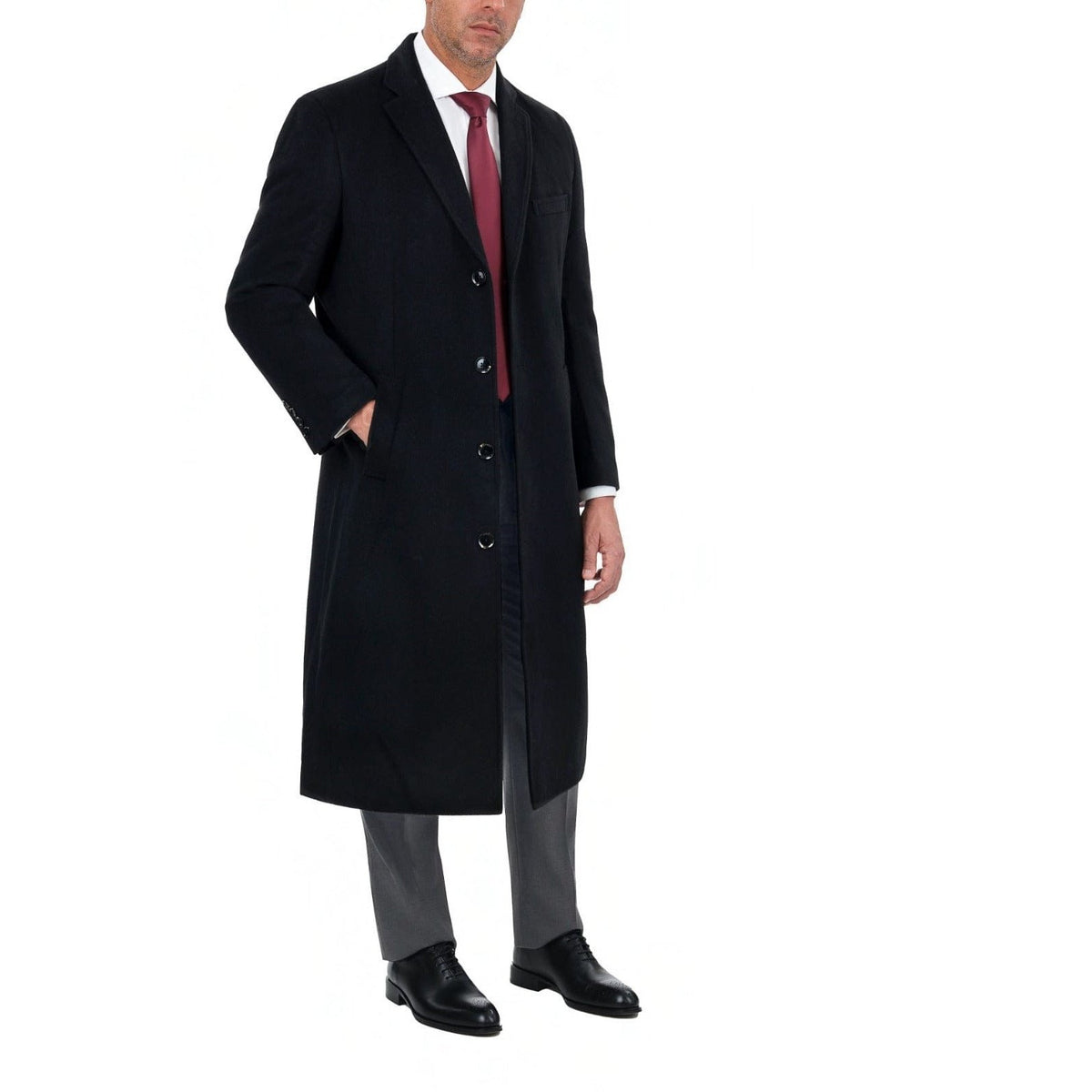 Arthur Black OUTERWEAR Regular Fit Solid Full Length Wool Cashmere Overcoat