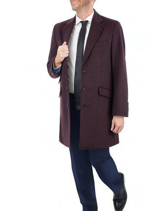 Arthur Black OUTERWEAR The Suit Depot Men's Wool Cashmere Single Breasted Burgundy 3/4 Length Top Coat