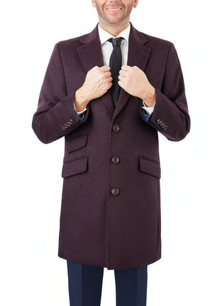 Arthur Black OUTERWEAR The Suit Depot Men's Wool Cashmere Single Breasted Burgundy 3/4 Length Top Coat