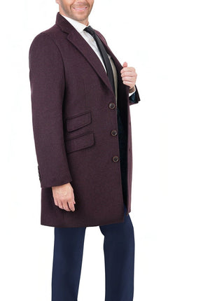 Arthur Black OUTERWEAR The Suit Depot Men's Wool Cashmere Single Breasted Burgundy 3/4 Length Top Coat