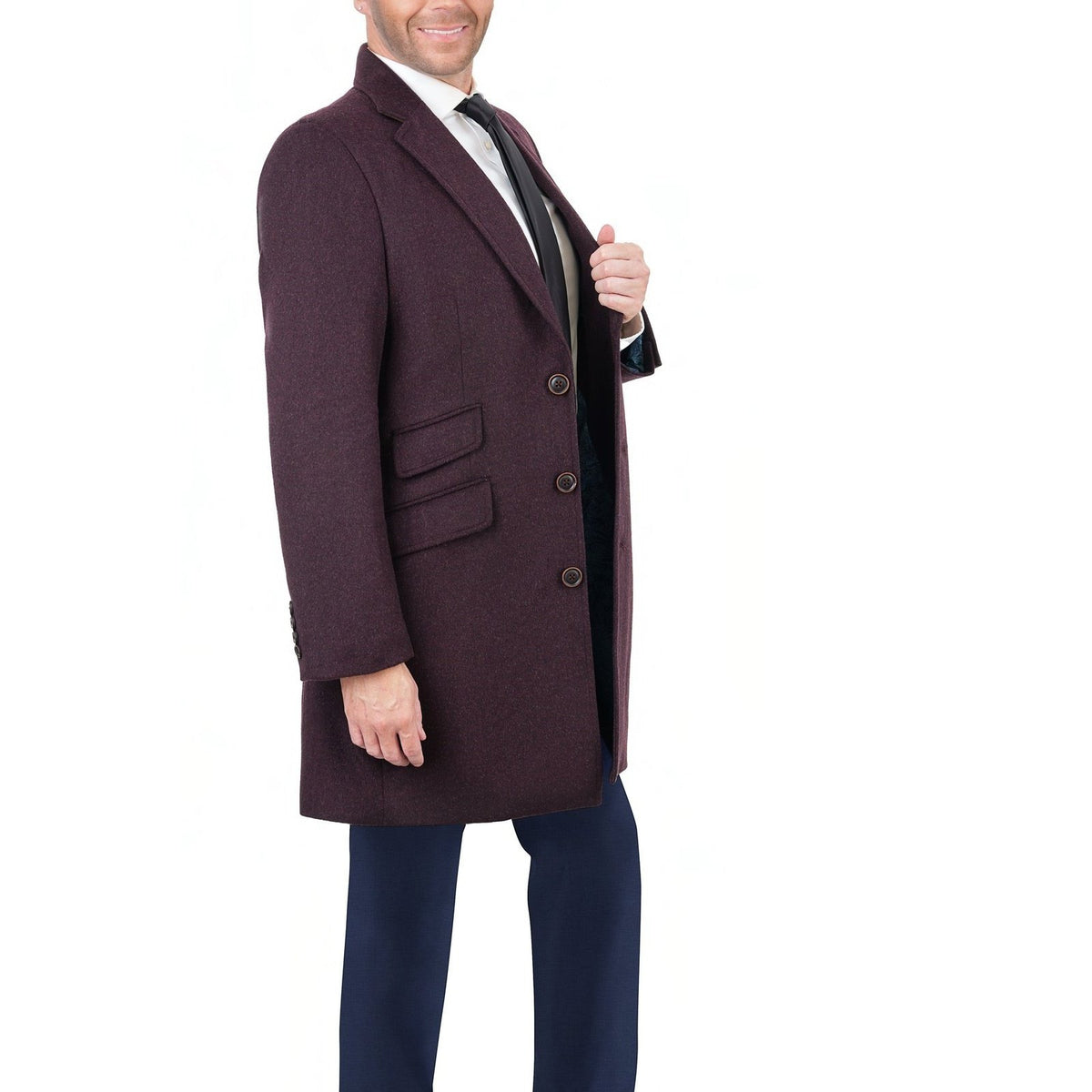 Arthur Black OUTERWEAR The Suit Depot Men&#39;s Wool Cashmere Single Breasted Burgundy 3/4 Length Top Coat