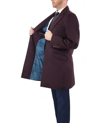 Arthur Black OUTERWEAR The Suit Depot Men's Wool Cashmere Single Breasted Burgundy 3/4 Length Top Coat