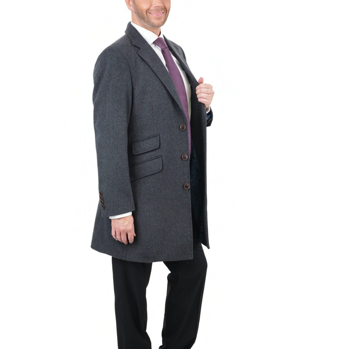 Arthur Black OUTERWEAR The Suit Depot Men&#39;s Wool Cashmere Single Breasted Charcoal 3/4 Length Top Coat