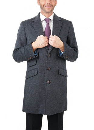 Arthur Black OUTERWEAR The Suit Depot Men's Wool Cashmere Single Breasted Charcoal 3/4 Length Top Coat