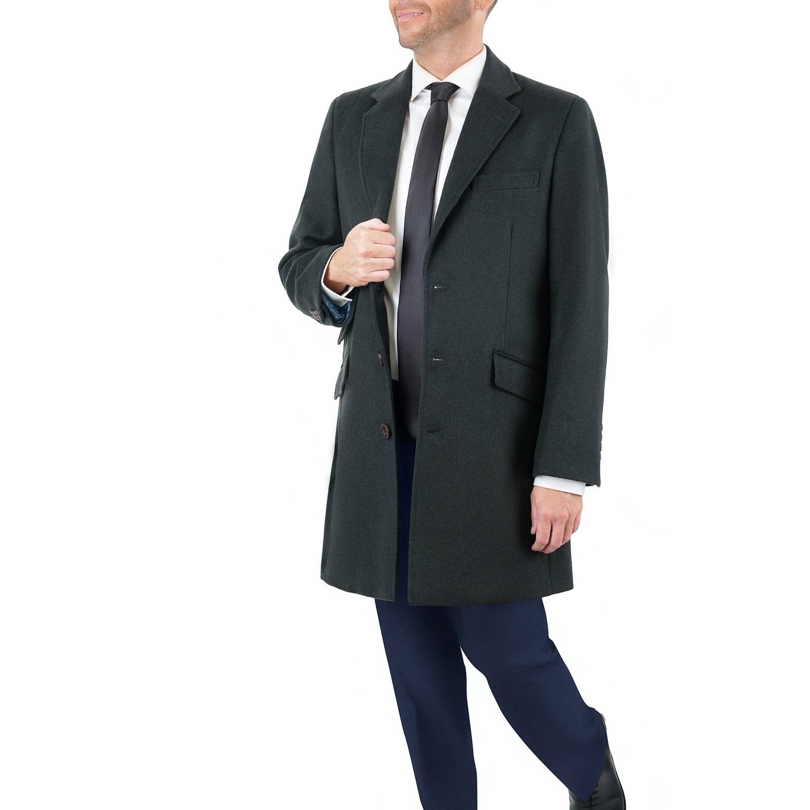 Men's Wool Cashmere Single Breasted Hunter Green 3/4 Length Car Coat Top Coat, 34S Men's Wool Cashmere Single Breasted Hunter Green 3/4 Length Car Coat Top Coat, 34S