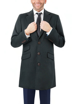 Arthur Black OUTERWEAR The Suit Depot Men's Wool Cashmere Single Breasted Hunter Green 3/4 Length Top Coat