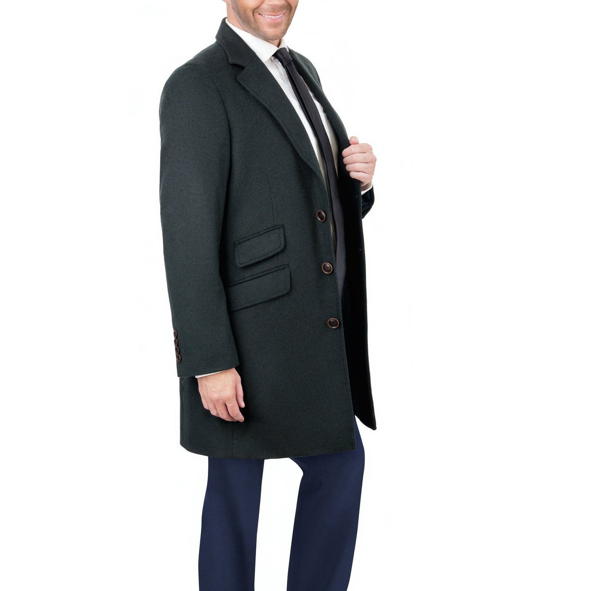 Arthur Black OUTERWEAR The Suit Depot Men&#39;s Wool Cashmere Single Breasted Hunter Green 3/4 Length Top Coat