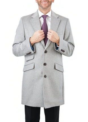 Arthur Black OUTERWEAR The Suit Depot Men's Wool Cashmere Single Breasted Light Gray 3/4 Length Top Coat