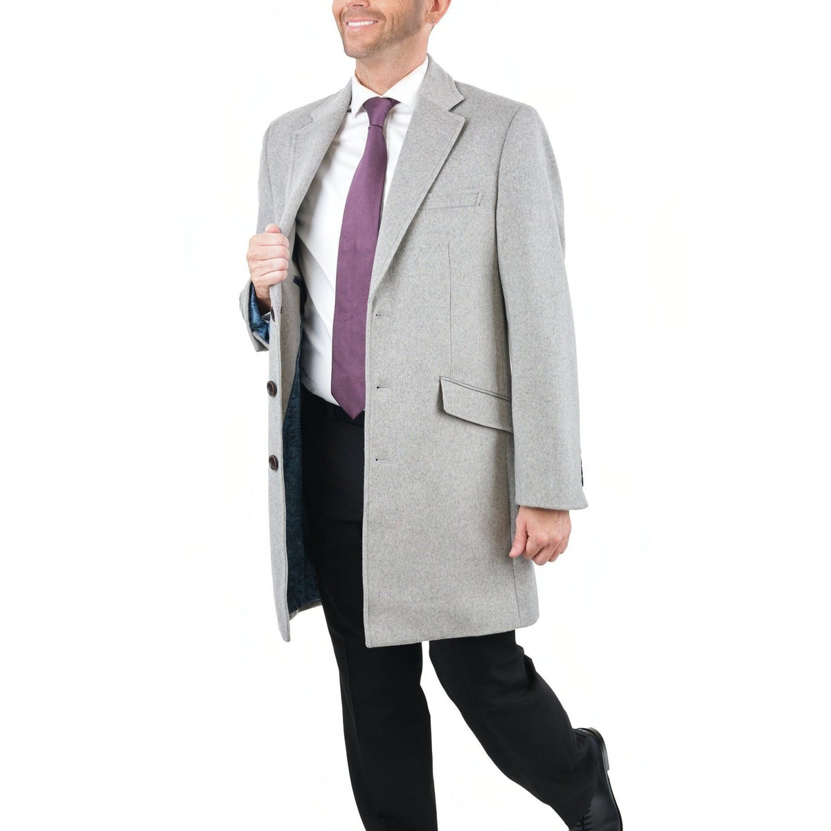 Arthur Black OUTERWEAR The Suit Depot Men&#39;s Wool Cashmere Single Breasted Light Gray 3/4 Length Top Coat