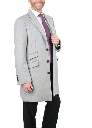 Arthur Black OUTERWEAR The Suit Depot Men's Wool Cashmere Single Breasted Light Gray 3/4 Length Top Coat