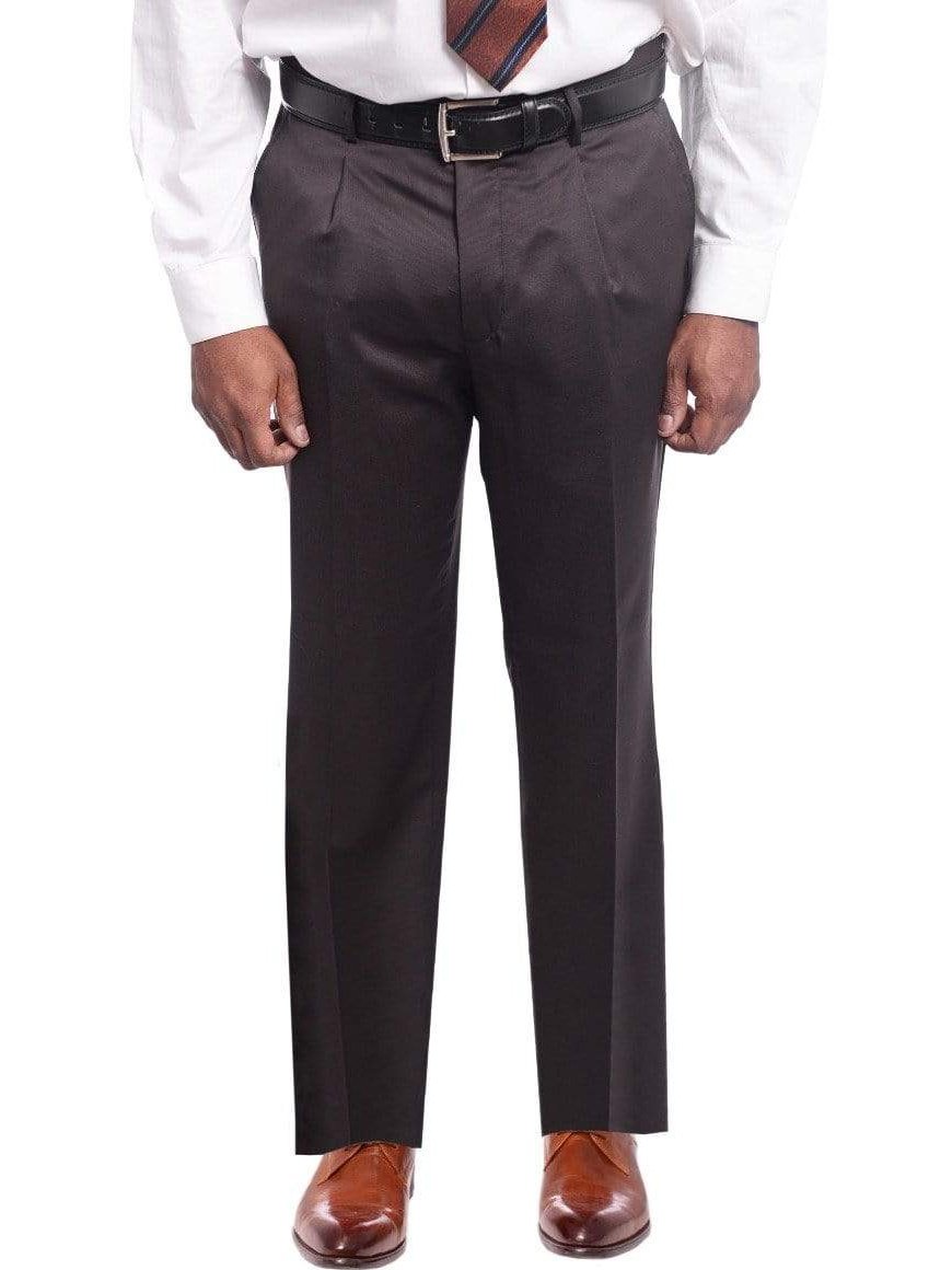 Arthur Black PANTS Arthur Black Classic Fit Brown Textured Pleated Wool Dress Pants