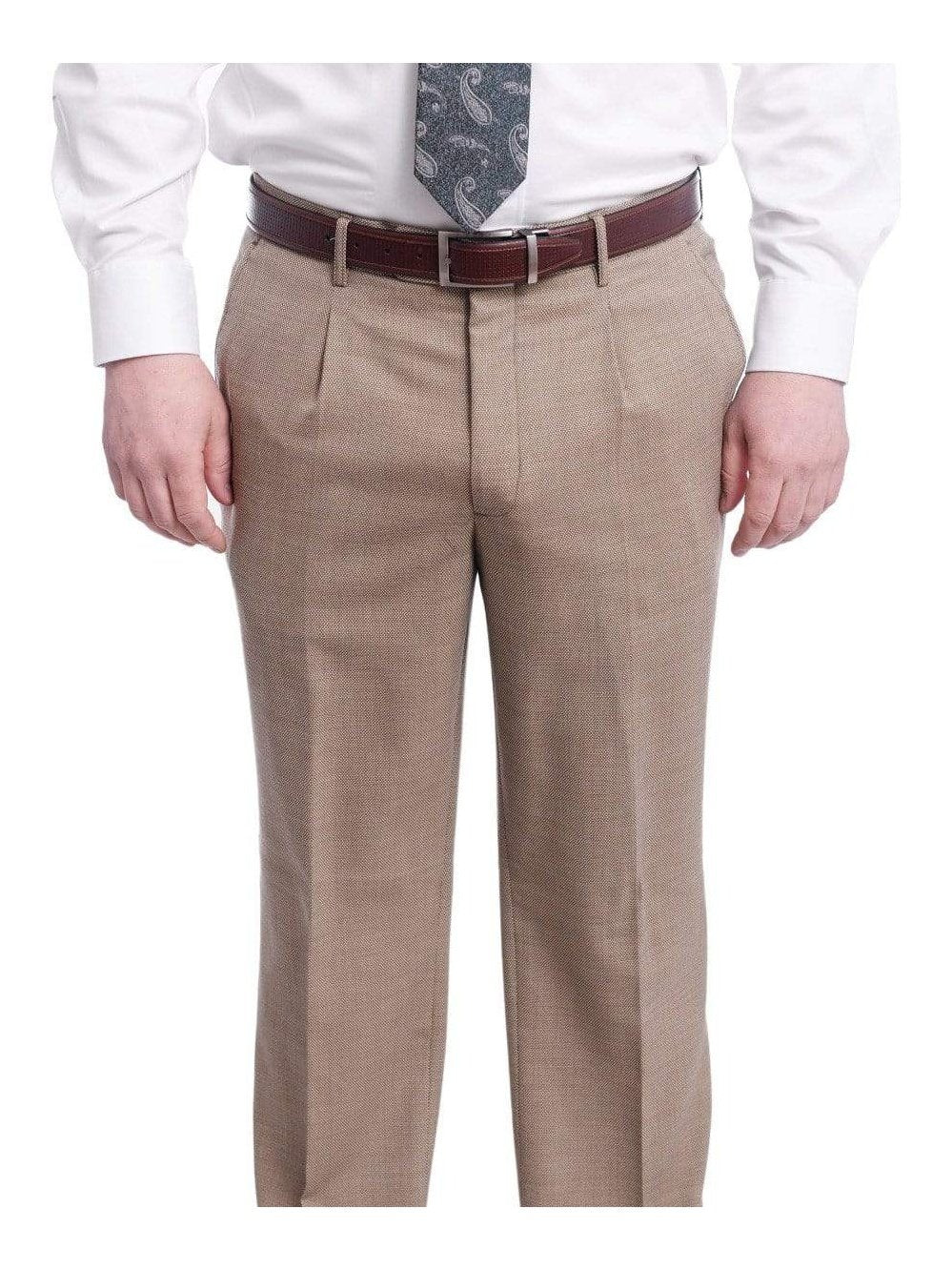 Classic Fit Light Brown Birdseye Single Pleated Wool Dress Pants, 54 Classic Fit Light Brown Birdseye Single Pleated Wool Dress Pants, 54