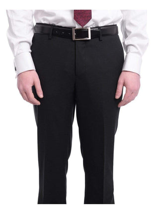 Arthur Black PANTS Mens Arthur Black Slim Fit Black Tonal Houndstooth Flat Front Wool Dress Pants