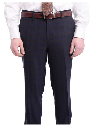 Arthur Black PANTS Mens Arthur Black Slim Fit Blue Plaid Flat Front Wool Dress Pants