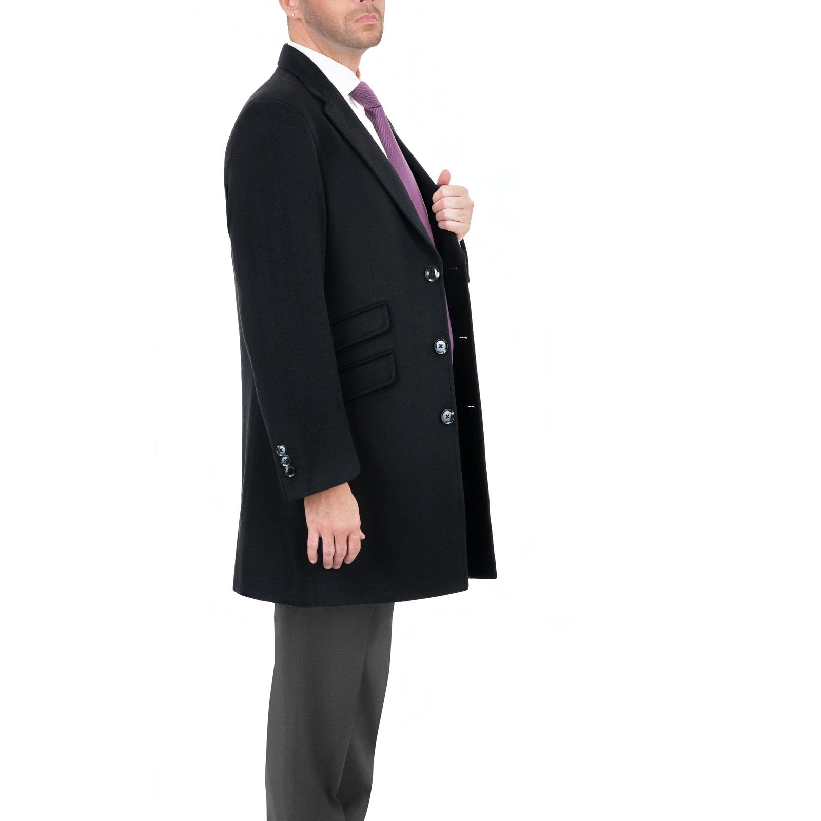 mens wool dress coats on sale Men's Wool Cashmere Single Breasted Black 3/4 Length Car Coat Top Coat, 42L