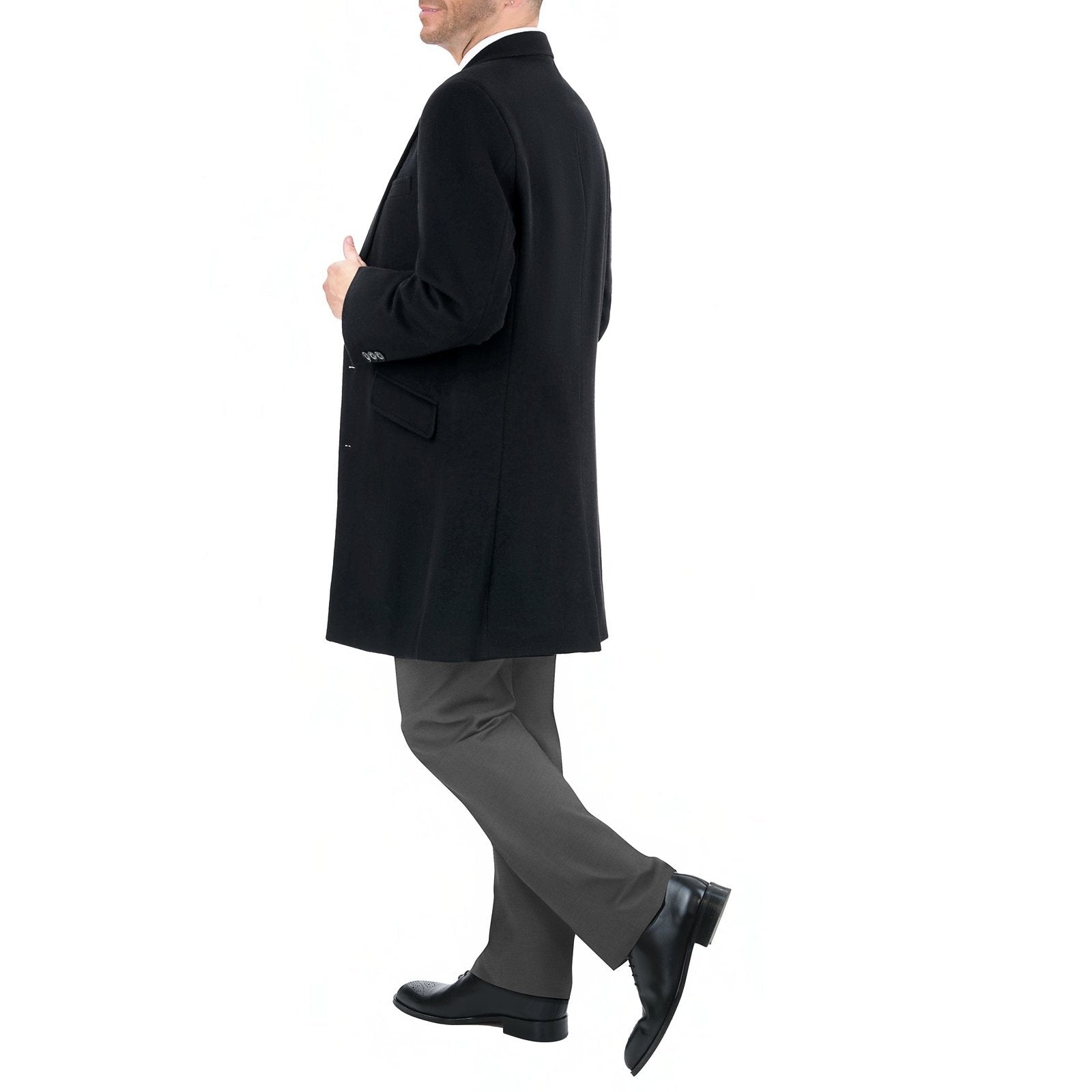 mens wool dress coats on sale Men's Wool Cashmere Single Breasted Black 3/4 Length Car Coat Top Coat, 42L