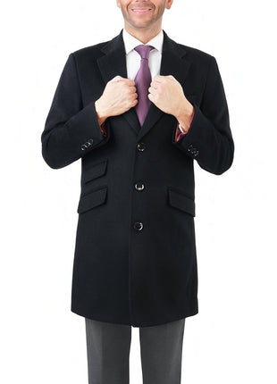 Arthur Black Sale Coats The Suit Depot Men's Wool Cashmere Single Breasted Black 3/4 Length Top Coat