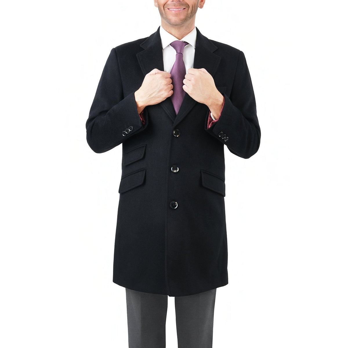 Arthur Black Sale Coats The Suit Depot Men&#39;s Wool Cashmere Single Breasted Black 3/4 Length Top Coat