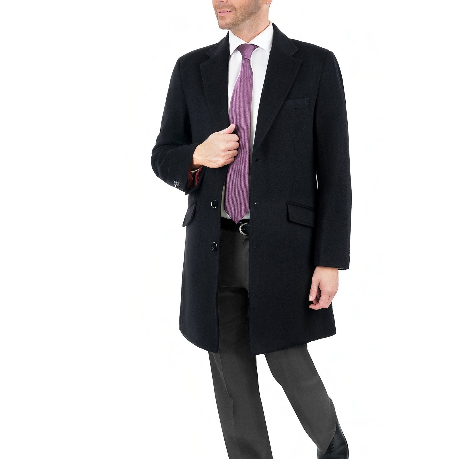 Men's Wool Cashmere Single Breasted Black 3/4 Length Car Coat Top Coat, 42S Men's Wool Cashmere Single Breasted Black 3/4 Length Car Coat Top Coat, 42S