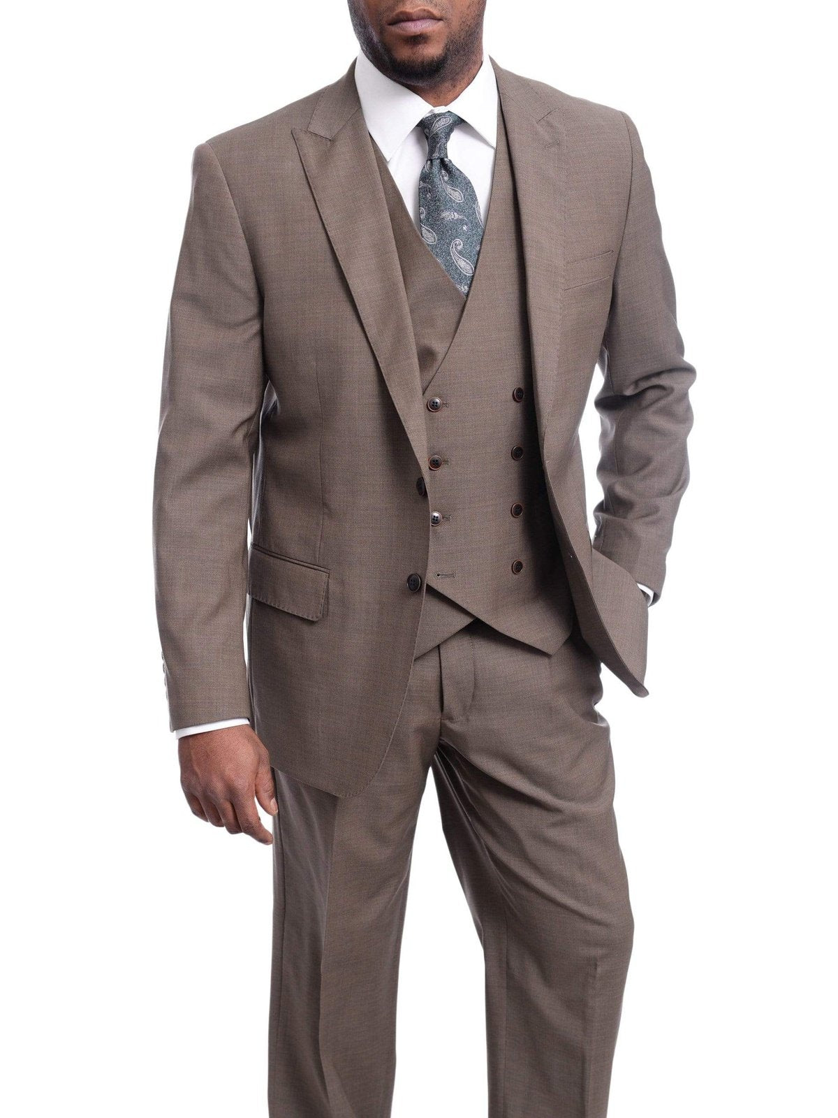 Arthur Black THREE PIECE SUITS Arthur Black Classic Fit Solid Heather Olive Green Three Piece Wool Suit