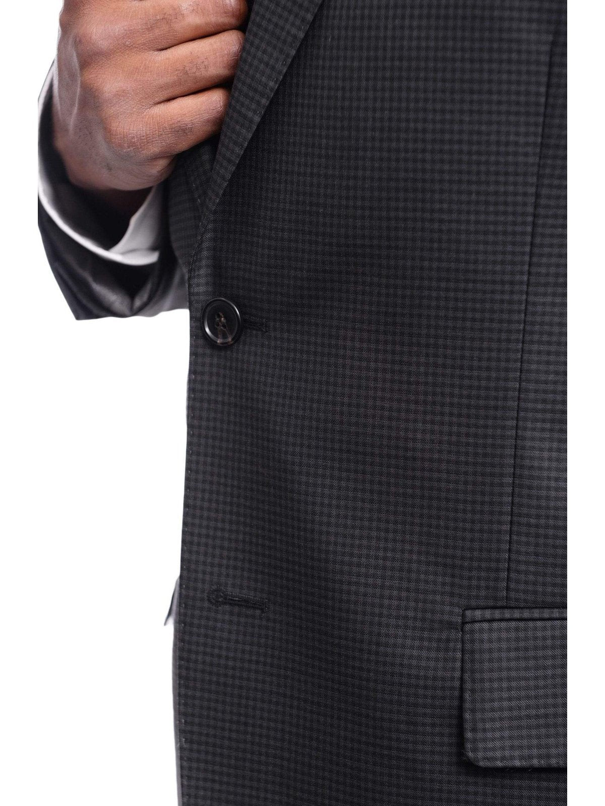 Arthur Black TWO PIECE SUITS Men&#39;s Arthur Black Classic Fit Dark Gray Mini Check 3 Piece Pleated Wool Suit