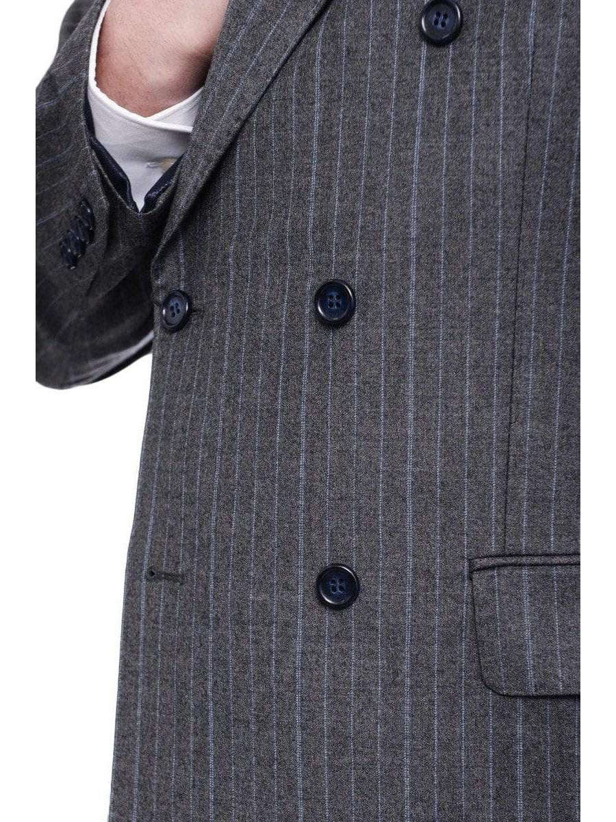 Arthur Black TWO PIECE SUITS Men&#39;s Arthur Black Classic Fit Gray Striped Double Breasted Pleated Wool Suit