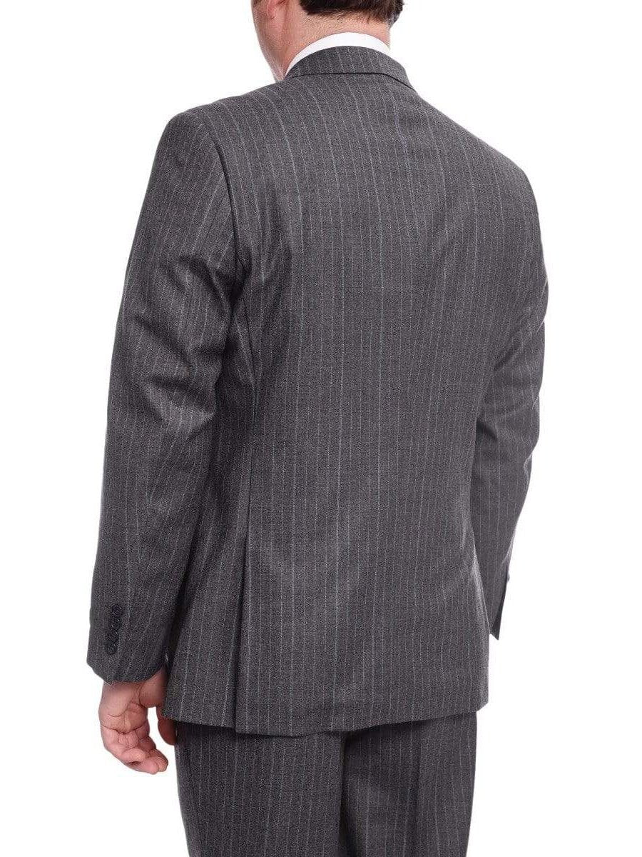 Arthur Black TWO PIECE SUITS Men&#39;s Arthur Black Classic Fit Gray Striped Double Breasted Pleated Wool Suit